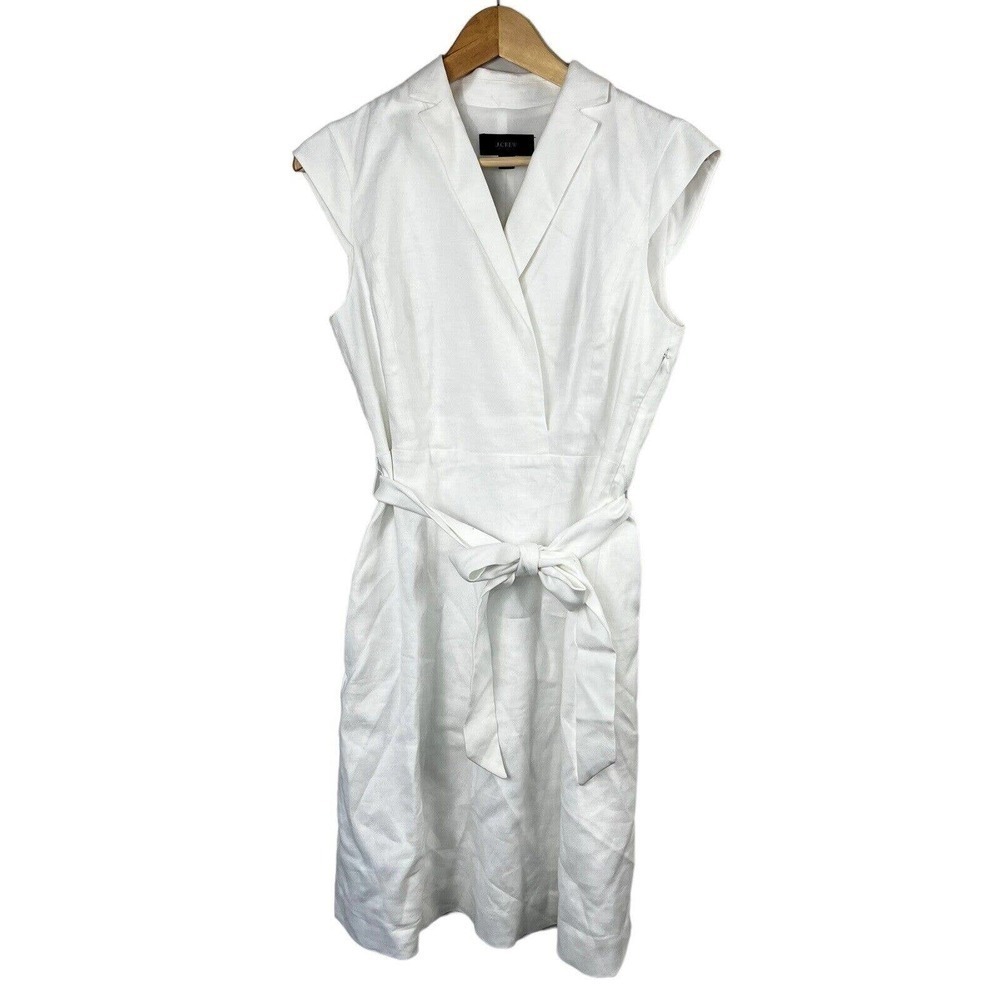 J Crew White Faux Wrap Linen Blend Dress size 2 Belted